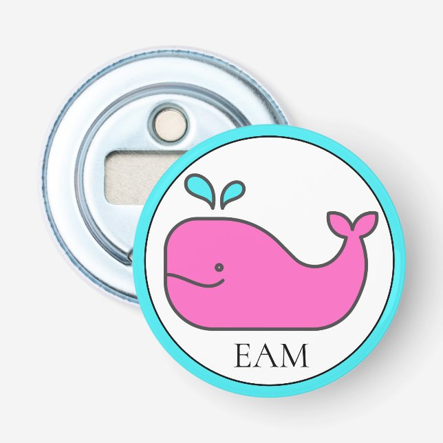 Preppy Nautical Pink and Aqua Whale Monogram Bottle Opener (Front)