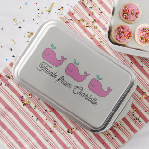Preppy Nautical Pink and Aqua Whale Monogram Cake Pan