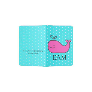 Preppy Nautical Pink and Aqua Whale Monogram Passport Holder