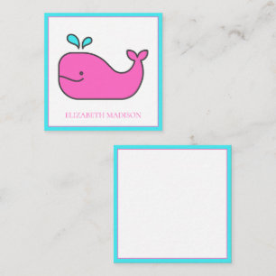 Preppy Nautical Pink and Aqua Whale Personalized Note Card