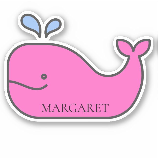 Preppy Nautical Pink and Blue Whale Personalized Sticker (Front)