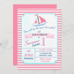 Preppy Nautical Pink Sail Away Birthday For Girl Invitation at Zazzle