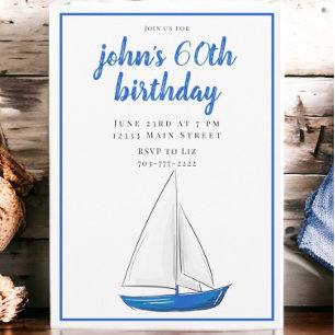 Preppy Nautical Sailboat Birthday / Coastal Party Invitation