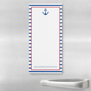 Preppy Nautical Stripes and Anchor Personalized Magnetic Notepad