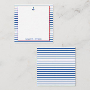 Preppy Nautical Stripes and Anchor Personalized Note Card