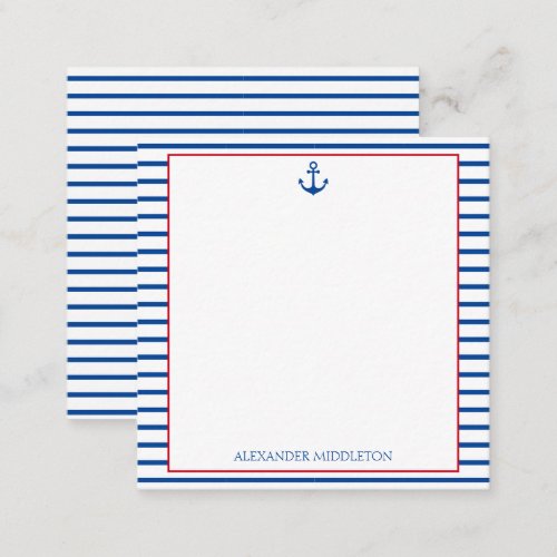 Preppy Nautical Stripes and Anchor Personalized Note Card