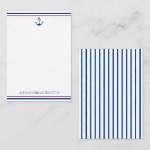 Preppy Nautical Stripes and Anchor Personalized Note Card