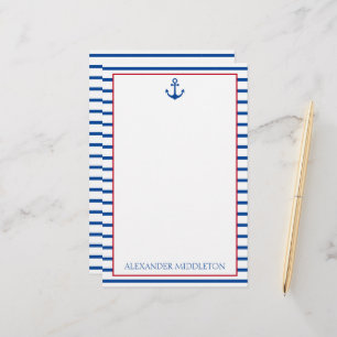 Preppy Nautical Stripes and Anchor Personalized Stationery