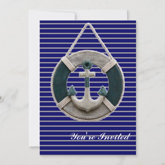 Preppy Nautical Stripes lifesaver beach Anchor Invitation (Front)