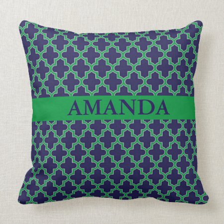 Preppy Navy And Green Modern Throw Pillow