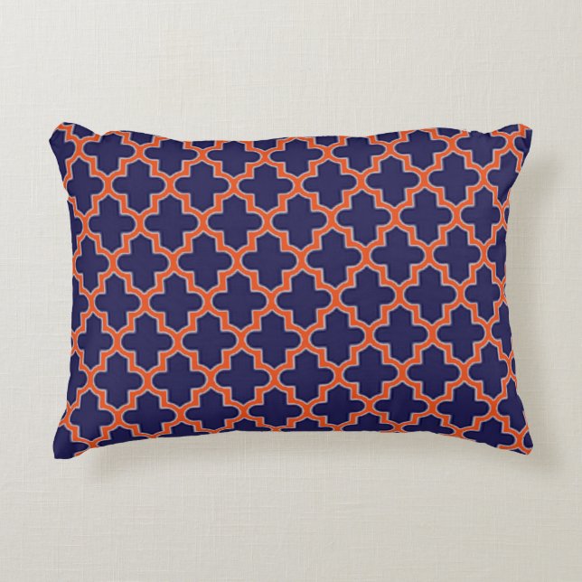 Preppy Navy and Orange Modern Accent Pillow (Front)