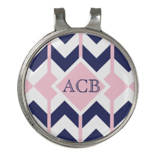 Preppy Navy and Pink Chevron Ladies Monogram Golf Hat Clip