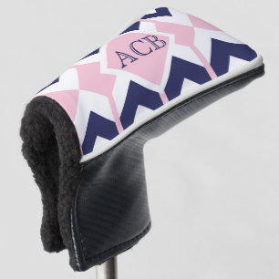 Preppy Navy and Pink Chevron Ladies Monogram Golf Head Cover