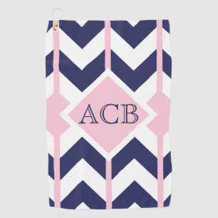 Preppy  Navy and Pink Chevron Ladies Monogram Golf Towel