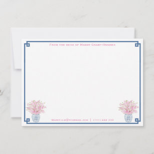 Preppy Navy And Pink Personalized Bridal Shower Note Card