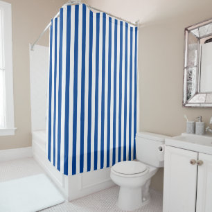 Preppy Navy and White Stripes Geometric Pattern Shower Curtain