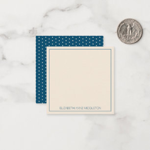 Preppy Navy Blue and Cream Polka Dot Personalized Note Card