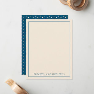 Preppy Navy Blue and Cream Polka Dot Personalized Note Card