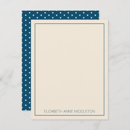 Preppy Navy Blue and Cream Polka Dot Personalized Note Card