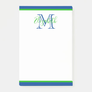 Preppy Navy Blue and Green Monogram Post-it Notes
