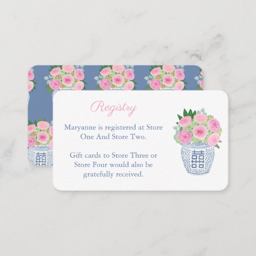 Preppy Navy Blue And Pink Bridal Shower Registry Enclosure Card