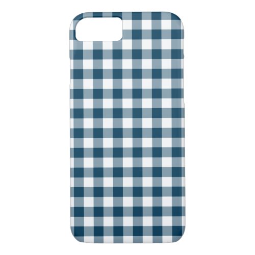 Preppy Navy Blue and White Gingham Checked iPhone 87 Case