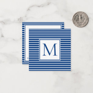 Preppy Navy Blue and White Stripe Monogram Note Card