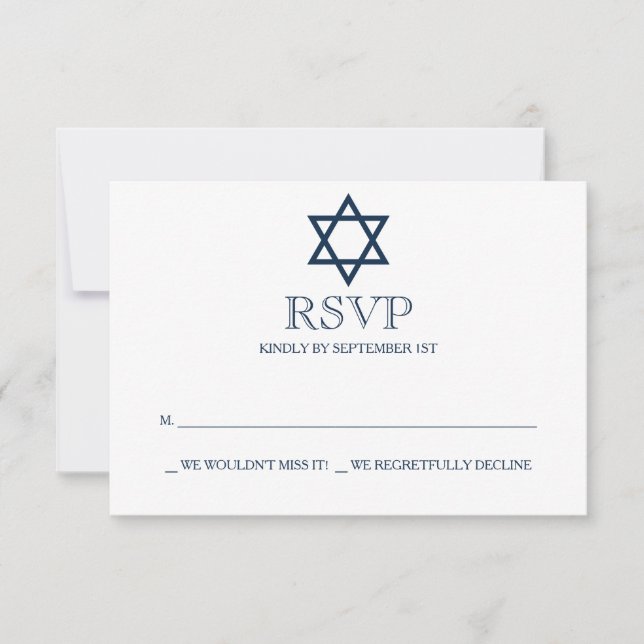 Preppy Navy Blue Bar Mitzvah RSVP Card (Front)
