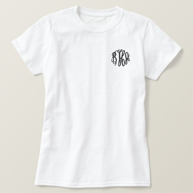 Preppy Navy Blue Monogram Embroidered Shirt (Design Front)