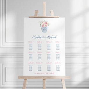 Preppy Navy Blue Pink Floral Wedding Seating Chart Foam Board