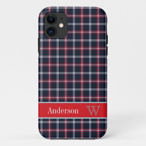 Preppy Navy Blue  Red plaid pattern iPhone 5 case