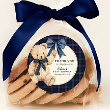 Preppy Navy Blue Tartan Teddy Bear Boy Baby Shower