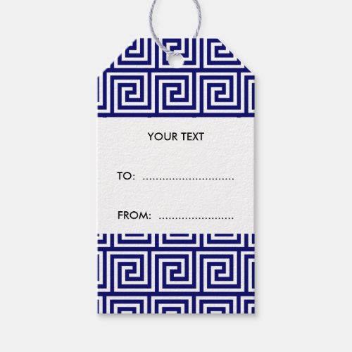 Preppy Navy Blue White Greek Key Pattern Gift Tags