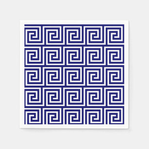 Preppy Navy Blue White Greek Key Pattern Napkins