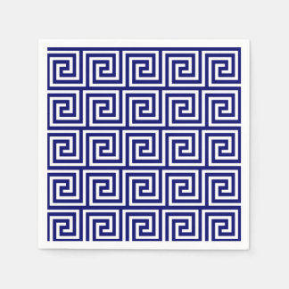 Preppy Navy Blue White Greek Key Pattern Napkins