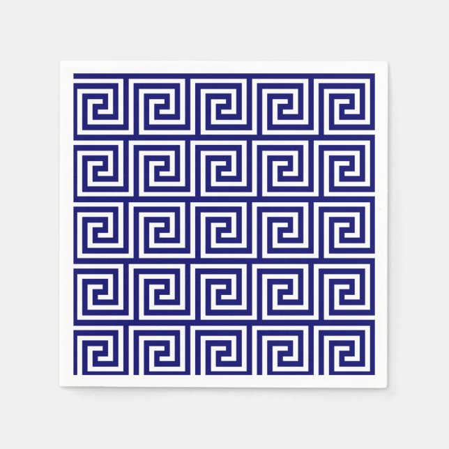 Preppy Navy Blue White Greek Key Pattern Napkins (Front)