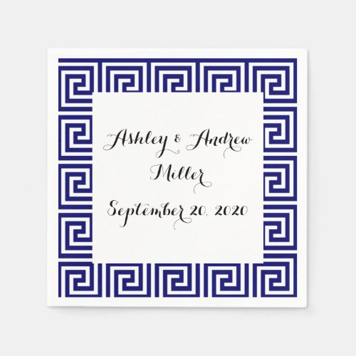 Preppy Navy Blue White Greek Key Pattern Napkins