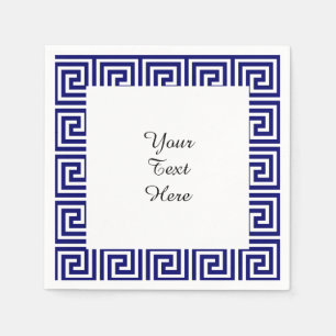 Preppy Navy Blue White Greek Key Pattern Paper Napkins