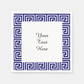 Preppy Navy Blue White Greek Key Pattern Paper Napkins