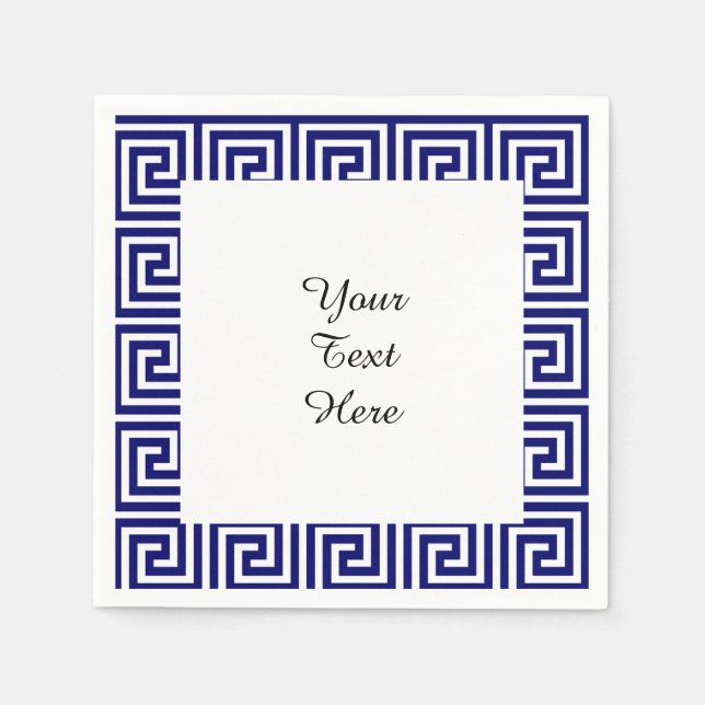 Preppy Navy Blue White Greek Key Pattern Paper Napkins (Front)