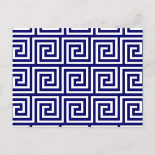 Preppy Navy Blue White Greek Key Pattern Postcard
