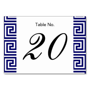 Preppy Navy Blue White Greek Key Pattern Table Number