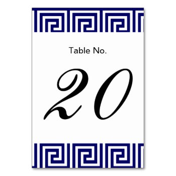 Preppy Navy Blue White Greek Key Pattern Table Number by GraphicsByMimi at Zazzle