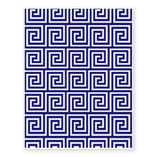 Preppy Navy Blue White Greek Key Pattern Temporary Tattoos