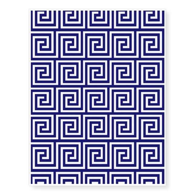 Preppy Navy Blue White Greek Key Pattern Temporary Tattoos (Front)