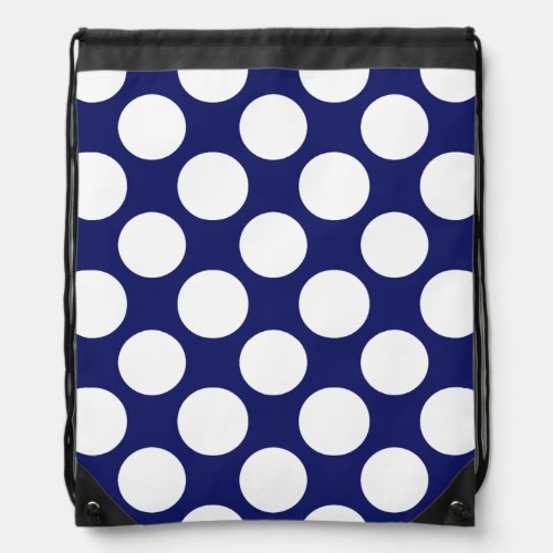 Preppy Navy Blue White Polka Dots Pattern Drawstring Bag