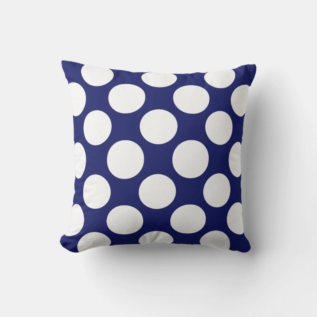 Preppy Navy Blue White Polka Dots Pattern Throw Pillow (Front)