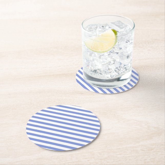 Preppy Navy Blue & white Stripes - Coaster (Insitu)