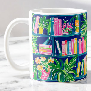 Preppy Navy Bookcase Tropical  Coffee Mug
