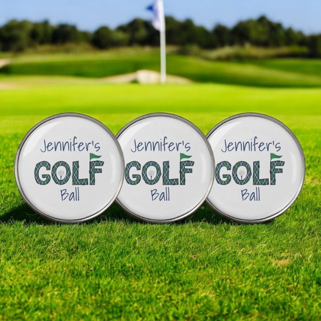 Preppy Navy Green Argyle Golf Personalized Golf Ball Marker (Creator Uploaded)